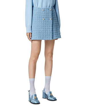 Shop Versace Heritage Textured Tweed Skirt In Pale Blue