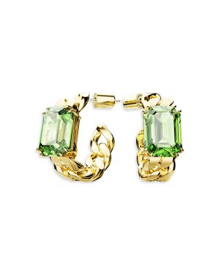 Swarovski Millenia Green Octagon Cut Chain Hoop Earrings in Gold Tone