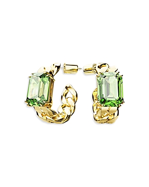 Shop Swarovski Millenia Green Octagon Cut Chain Hoop Earrings In Gold Tone In Green/gold