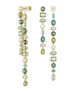 Shop Swarovski Gema Multicolor Mixed Cut Linear Front To Back Earrings In Gold Tone In Green/gold