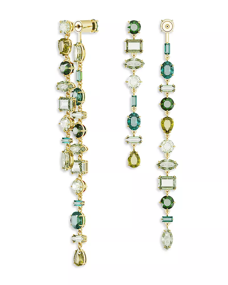 Swarovski Gema Multicolor Mixed Cut Linear Front to Back Earrings in Gold Tone
