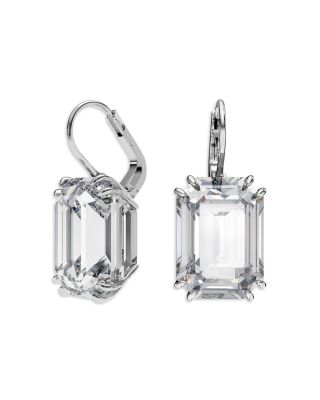 Millenia Octagon Cut Drop Earrings in Rhodium Plated
