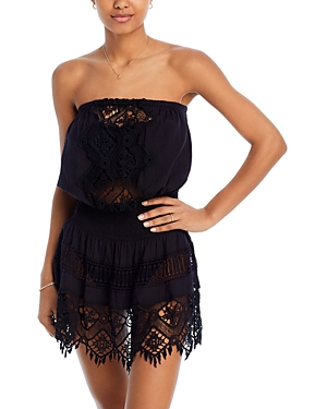 Shop Ramy Brook Maddison Crochet Mini Dress Swim Cover-up In Black