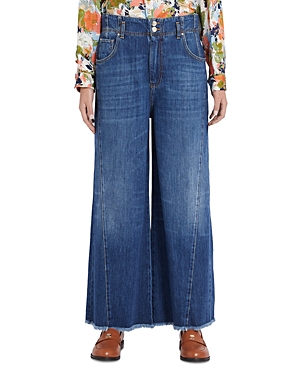 Marella Mid Rise Ankle Wide Leg Jeans in Blue Jeans