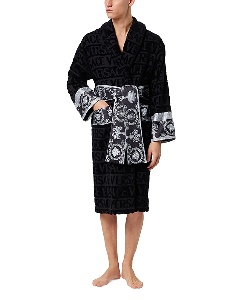 Versace Black 'i Heart Baroque' Bathrobe In Black/black