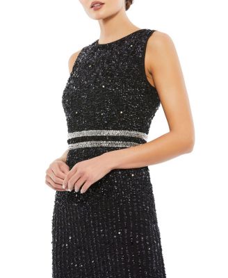 Sleeveless High Neck Beaded Midi Sheath Dress