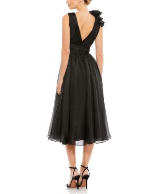 Plunging Ruffled A-Line Cocktail Dress
