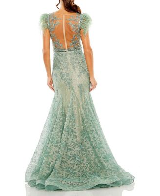 MAC DUGGAL マックドゥガル フローラル刺繍 トランペットガウン Pink Embroidered Illusion Appliqued Bodice Trumpet Gown