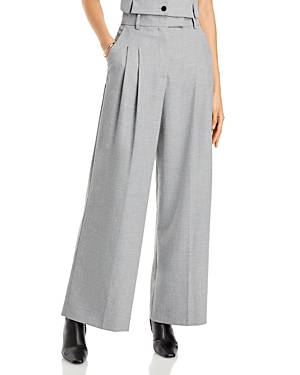 Shop By Malene Birger Cymbaria Pleated Wide Leg Pants In Grey Melange