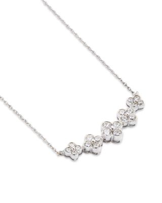 Diamond Clover Bar Necklace in 14K White Gold, 0.50 tcw
