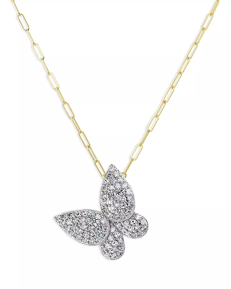Phillips House Rhodium & 14K Yellow Gold Diamond Medium Butterfly Necklace, 16