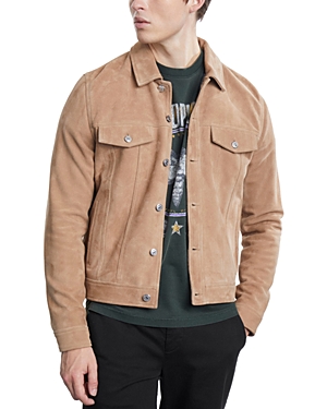 The Kooples Button Front Suede Jacket In Beige