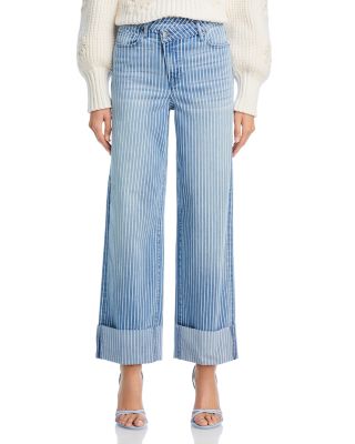 Striped Cuffed Dad Jeans in Medium Wash - Exclusive