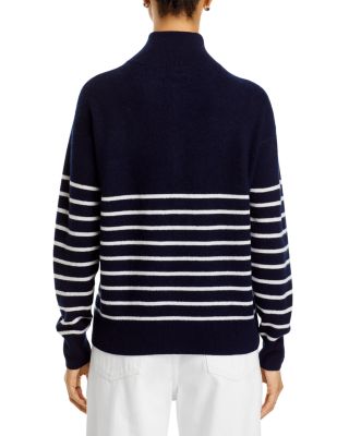 100% Cashmere Mock Neck Quarter Zip Striped Sweater - Exclusive
