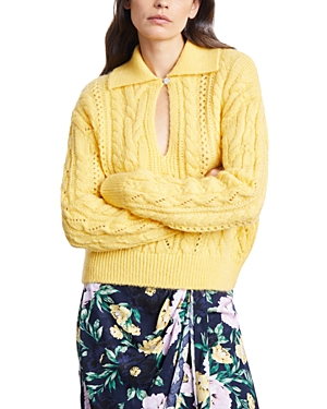 The Kooples Cable Knit Keyhole Jumper In Yellow