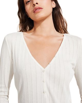 Pointelle V Neck Henley Top