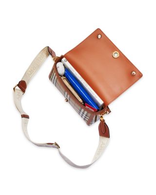 Check & Leather Top Handle Shoulder Bag