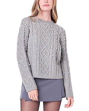 Shop English Factory Embellished Cable Knit Sweater In Heather Grey