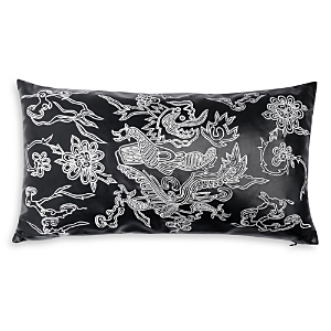 Natori Faux Leather Embroidered Dragon Pillow, 10 X 18 In Black