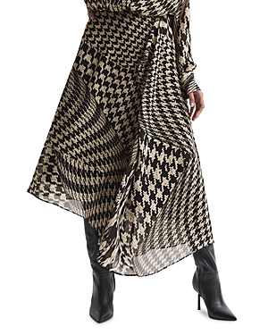 Reiss Black/white Dogtooth Asymmetric Midi Skirt In Black/white