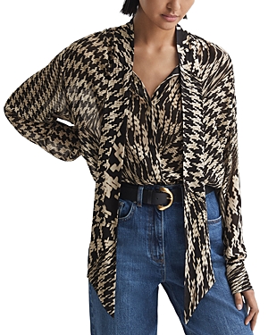 Reiss Cedar Mono Print Blouse In Black/white