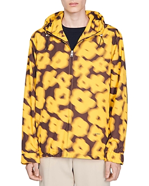 Sandro Zip Front Printed Hooded Technical Jacket In Yellow