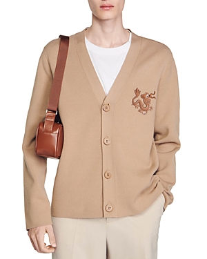 Shop Sandro Dragon Button Up Cardigan In Camel