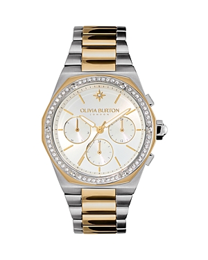 Shop Olivia Burton Hexa Two Tone Embellished Chronograph, 38mm In Silver/two-tone