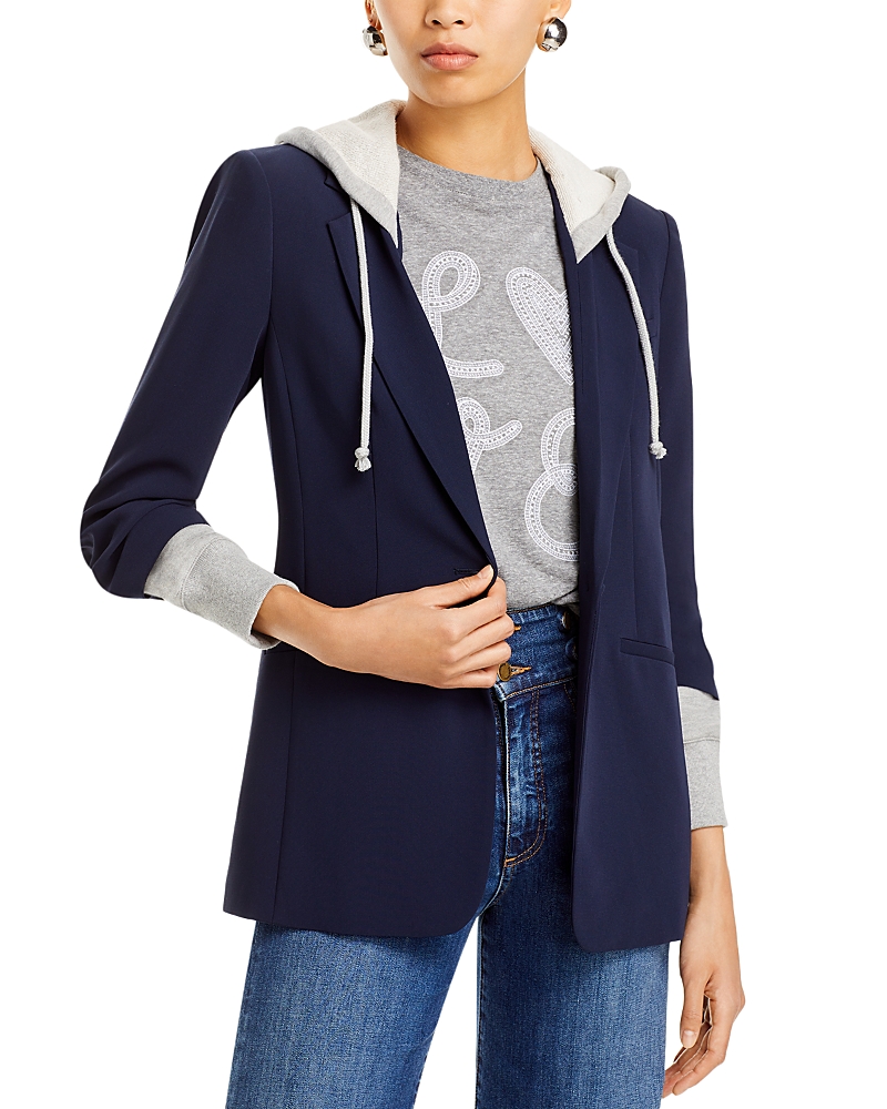 Cinq À Sept Hooded Khloe Blazer Jacket In Navy In Navy/heather Grey