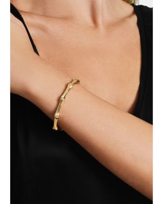 Sculpted Bamboo Hinged Bangle Bracelet in 18K Gold Plated 