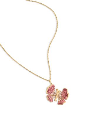 Pav&eacute; Butterfly Pendant Necklace in 18K Gold Plated, 16" 