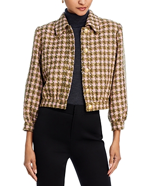 Shop L Agence L'agence Bridges Tweed Cropped Jacket In Army/light Pink