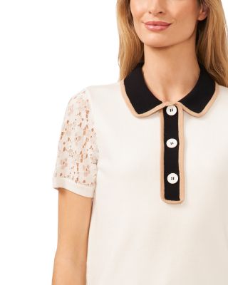 Polo Collar Lace Sleeve Top