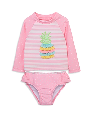 Little Me Girls' Pineapple Two Piece Nylon Blend Long Sleeve Rash Guard Set - Baby