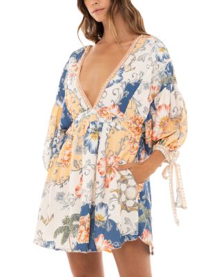 Agua Bendita - Alex Kai Floral V Neck Mini Cover-Up Dress
