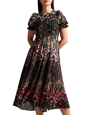 Ted Baker Puff Sleeve Midi Dress In Black