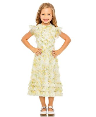 Mac Duggal - Girls' High Neck Ruffle Tiered Mini Dress - Little Kid, Big Kid