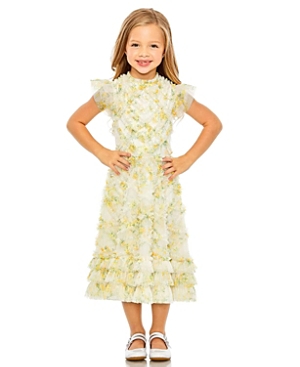 Shop Mac Duggal Girls' High Neck Ruffle Tiered Mini Dress - Little Kid, Big Kid In Yellow Multi