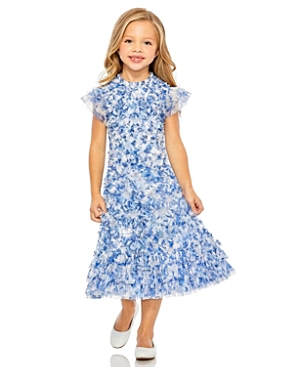 Mac Duggal Girls' High Neck Ruffle Tiered Mini Dress - Little Kid, Big Kid In Blue Multi