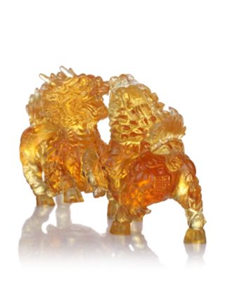 Benevolent Fortune Qilin Crystal Sculpture, Set of 2