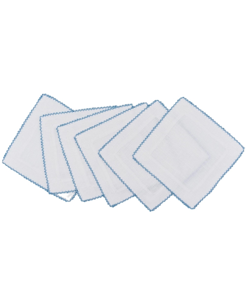Tina Chen Designs Inverted Picot Edge Cocktail Napkin 6-piece Set In Dusty Blue