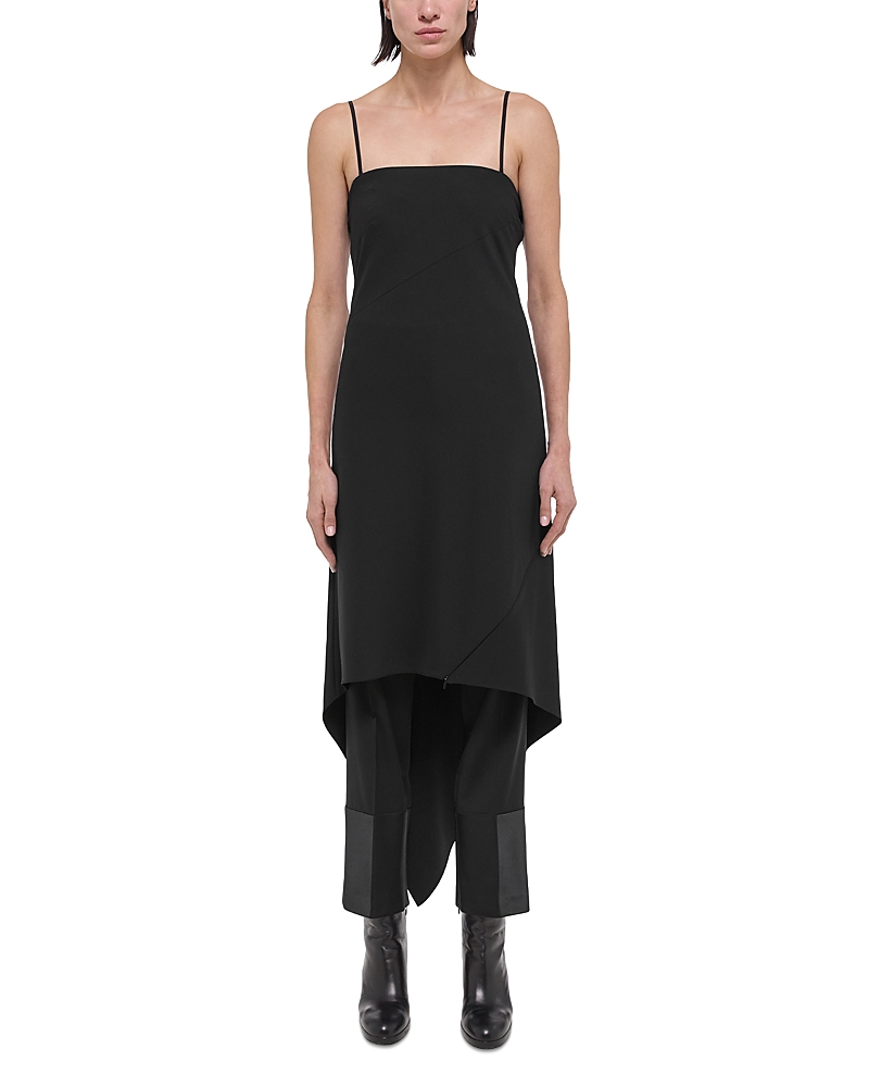 Helmut Lang Scarf Hem Wool Midi Dress In Black