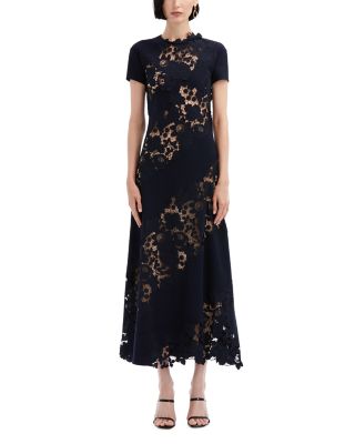 Oscar de la Renta - Short Sleeve Lace Inset Midi Dress