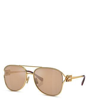 Miu Miu Aviator Sunglasses, 58mm In Gold/tan Mirrored Solid