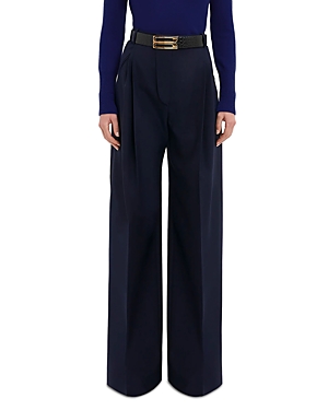 Victoria Beckham Wide Leg Pleated Pants In Midnight