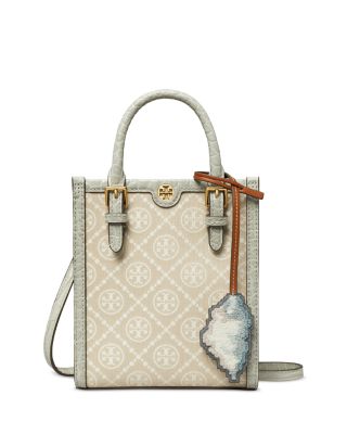 Tory Burch Mini T Monogram Cloud Tote In Misty Cloud/gold
