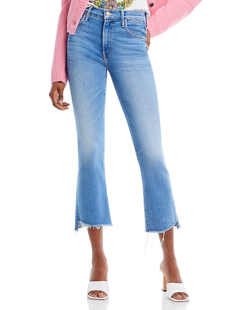 Mother The Insider High Rise Crop Step Fray Bootcut Jeans In Out Of The Blue In Blue