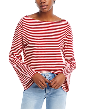 Mother The Skipper Bell Striped Top In Red And Natural