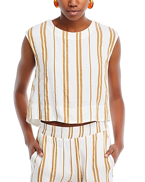 Bella Dahl Boxy Button Back Sleeveless Linen Blend Top In Redwood Stripe