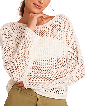 Shop Bella Dahl Crochet Relaxed Boatneck Sweater In Off White